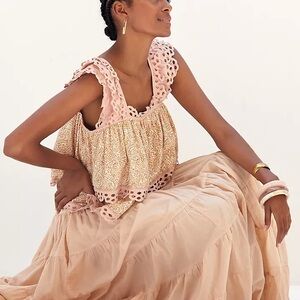 Anthropologie Blush Pink Eyelet Ruffle Tank Top